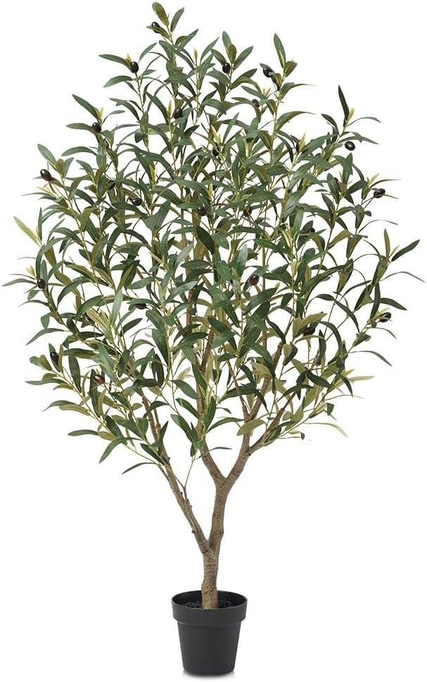Artificial Olive Tree 5ft – Faux Olive Tree with UV Resistant Leaves - Tall Fake Plant in Pot
