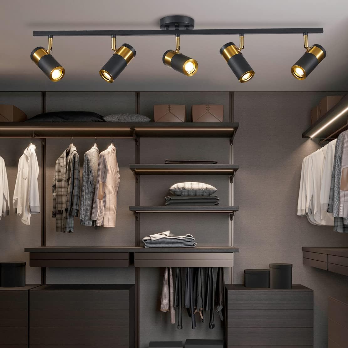 Black 5 Lights Spot Fixture Matte Black LED Track Lighting Fixtures Modern Flush Mount