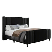 Queen Size Bed Frame with Tall Headboard and Footboard, Boucle and Velvet Upholstered