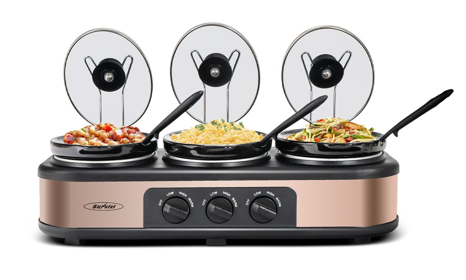 Quart Triple Slow Cooker and Buffet Server,Small Mini Slow Cooker with 3 Upgraded