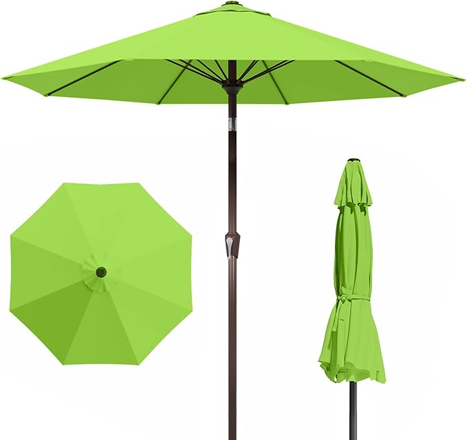 9FT Patio Umbrella Outdoor with Auto-Tilt Crank & 8 Sturdy Fiberglass Ribs
