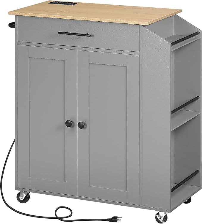 Kitchen Storage Island with Spice Rack and Drawer, Rolling Kitchen on Wheels