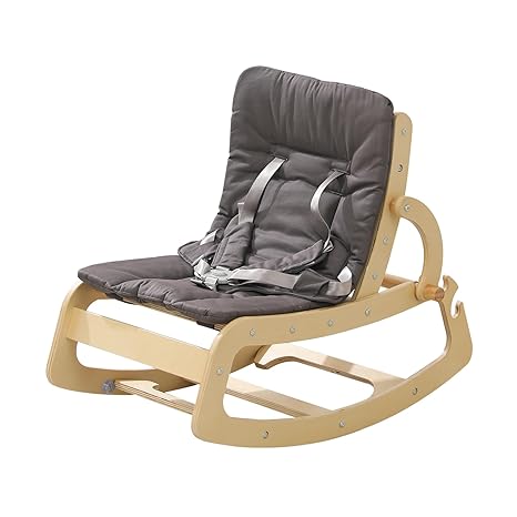 3-in-1 Baby Bouncer Adjustable Wooden Rocker Chair, Ergonomic Design Baby Lounger