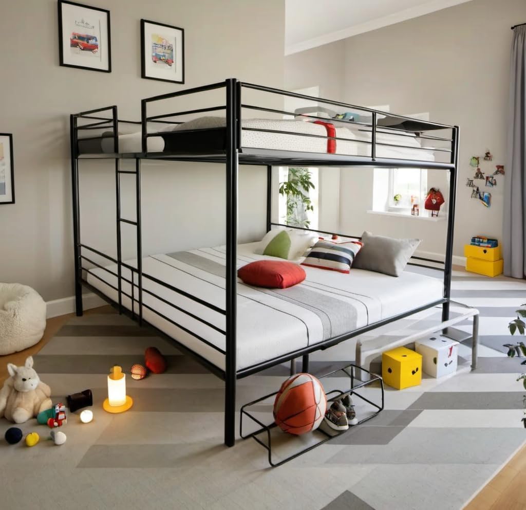 Bunk Bed King Over King, Heavy Duty Metal Bunk Bed Frame for Adults, Bunkbeds