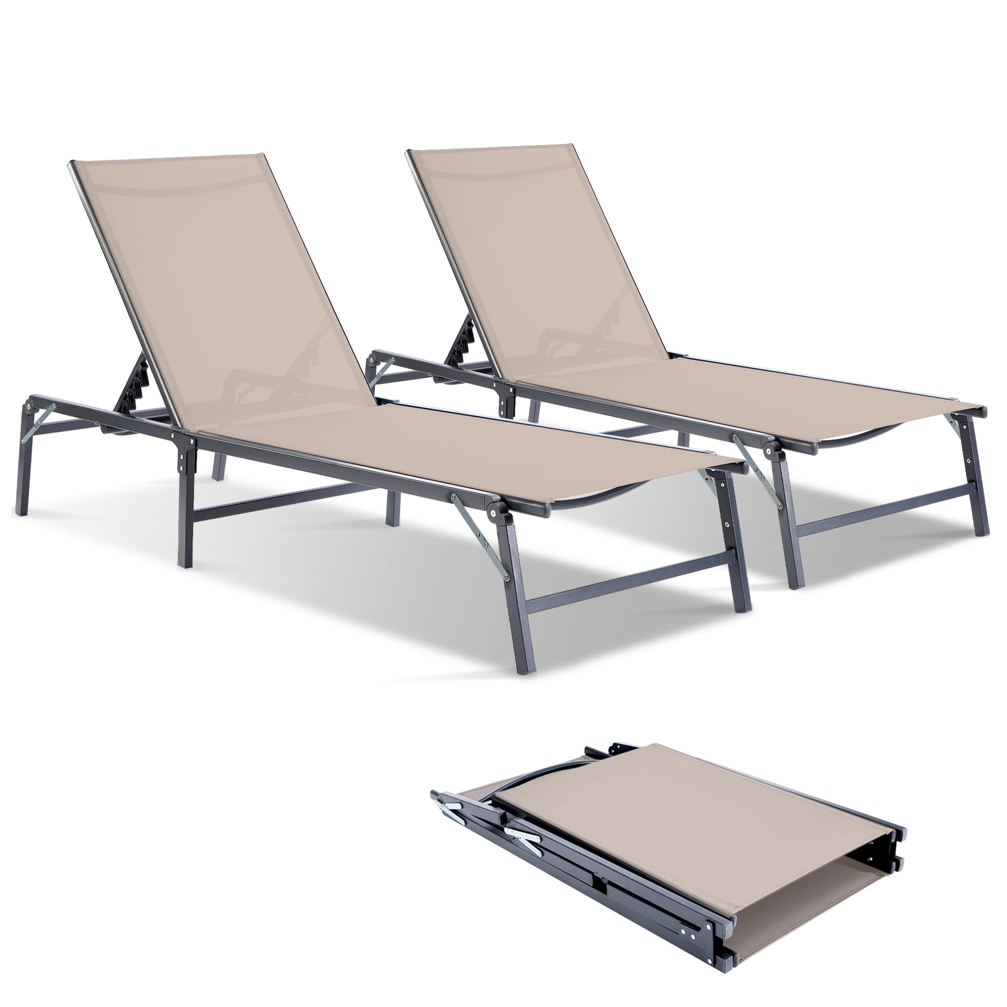 Outdoor Chaise Lounge Chair Set of 2 - Foldable Assemble-Free Outdoor Lounge