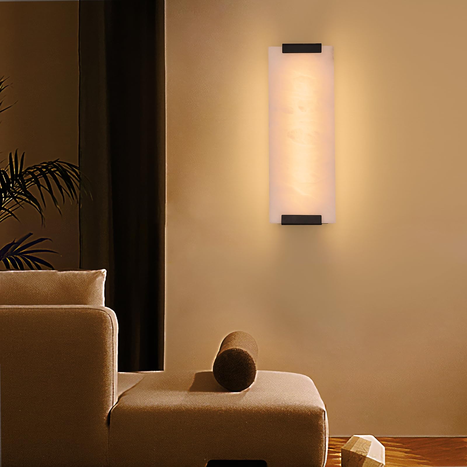 14.2in Alabaster Wall Sconce Hardwired, Large Vertical Natural Marble Wall Light Decor