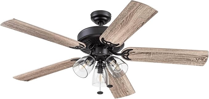 Saybrook, 52 inch Indoor Farmhouse LED Ceiling Fan with Light, Pull Chain