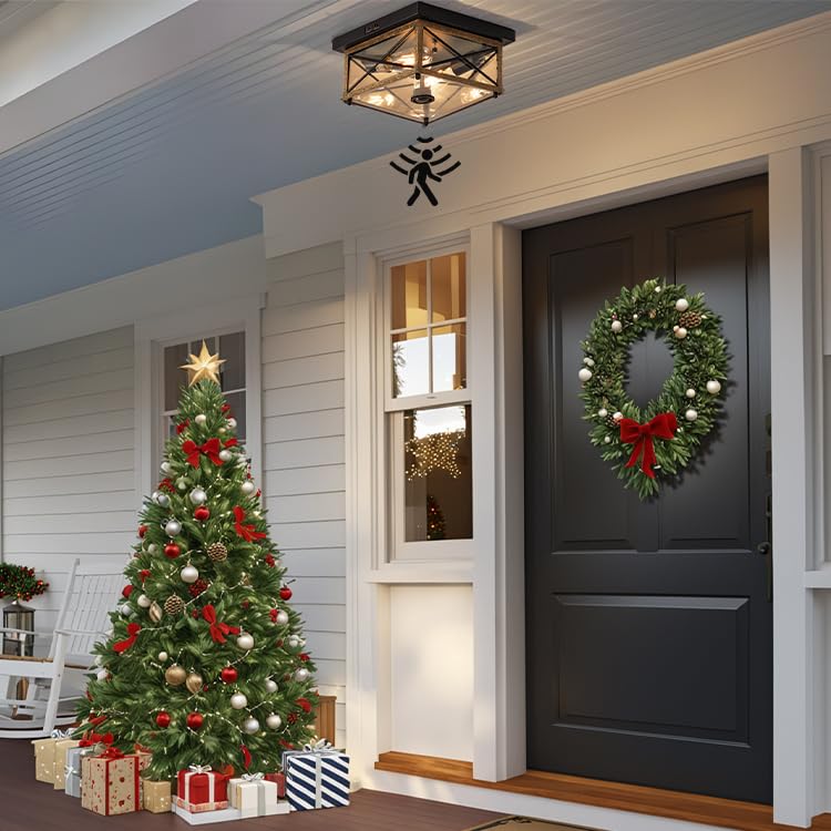 Outdoor Ceiling Light with Motion Sensor, Flush Mount Porch Ceiling Lights Outdoor