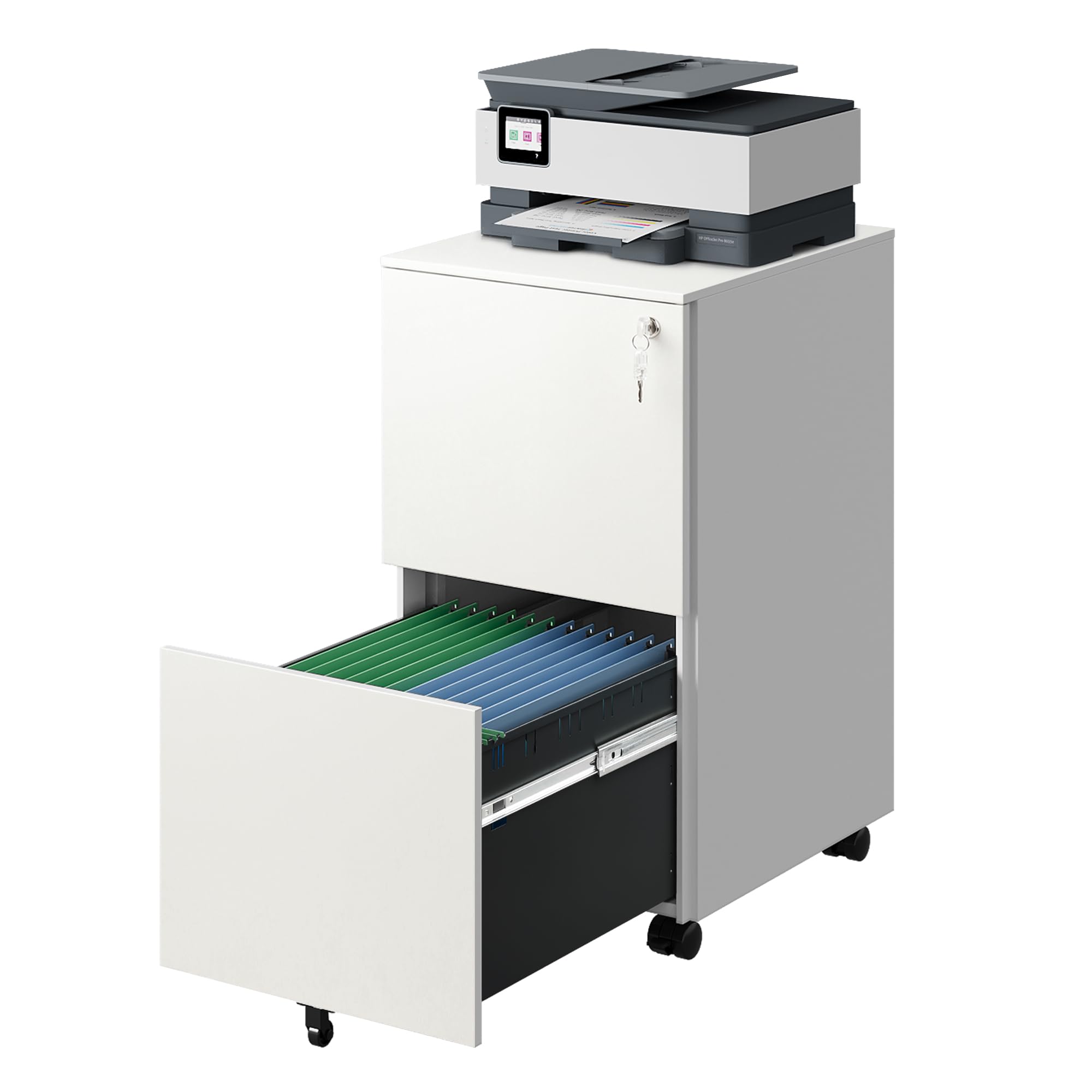 Rolling File Cabinet with Lock, Metal Filing Cabinet for Home Office,