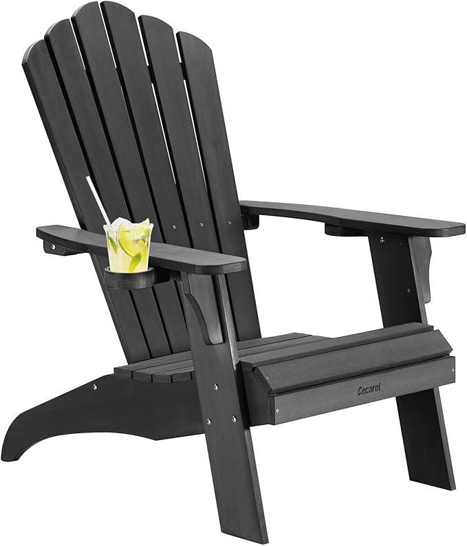 Oversized Adirondack Chair Plastic, Outdoor Fire Pit Chair with Cup Holder