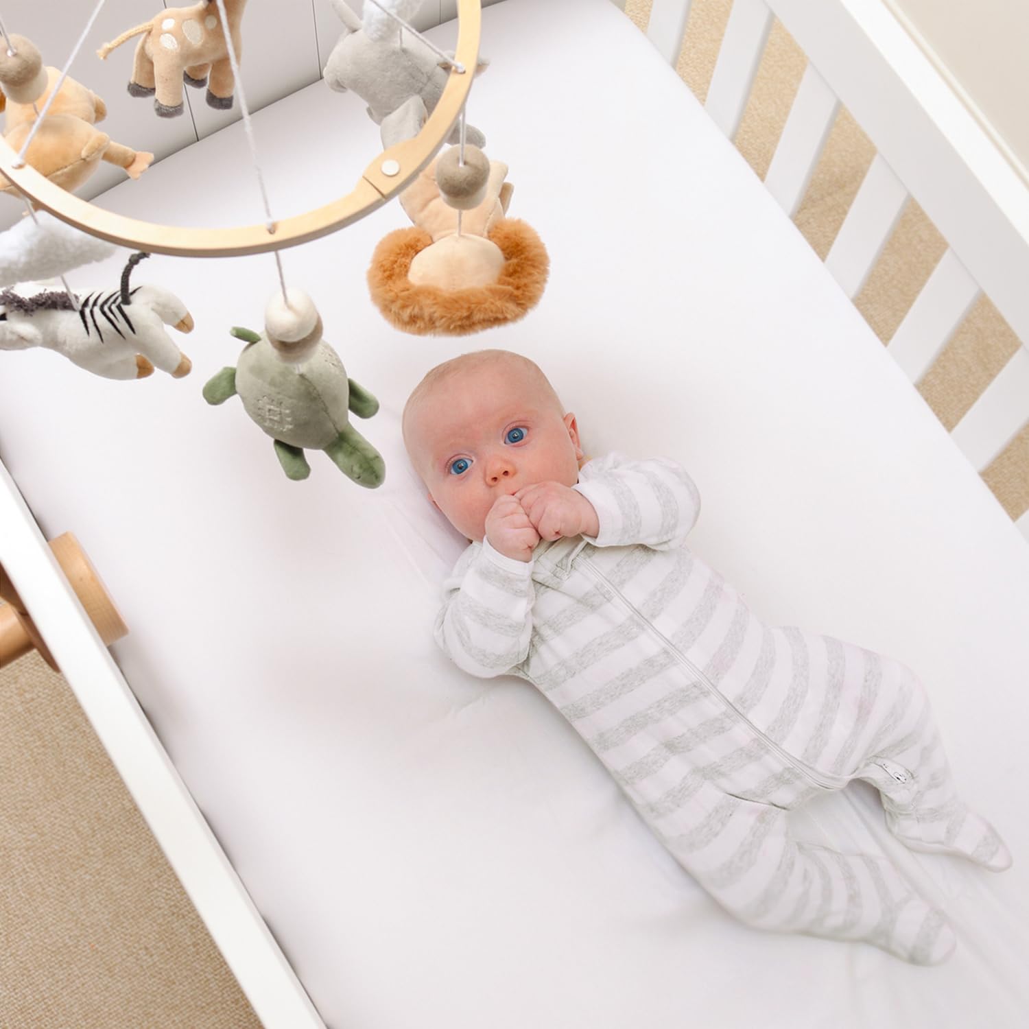 Crib Mobile for Boys or Girls - Wooden Musical Baby Crib Mobile with 12 Lullabies