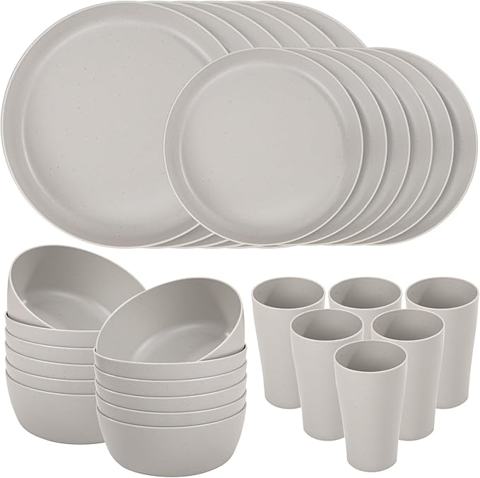 24pcs Black Wheat Straw Plates,Wheat Straw Dinnerware Set