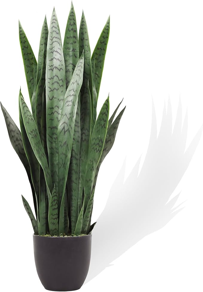 3FT 2-Pack Artificial Snake Plant, Fake Sansevieria Indoor Outdoor, 28 Thick PE Leaves