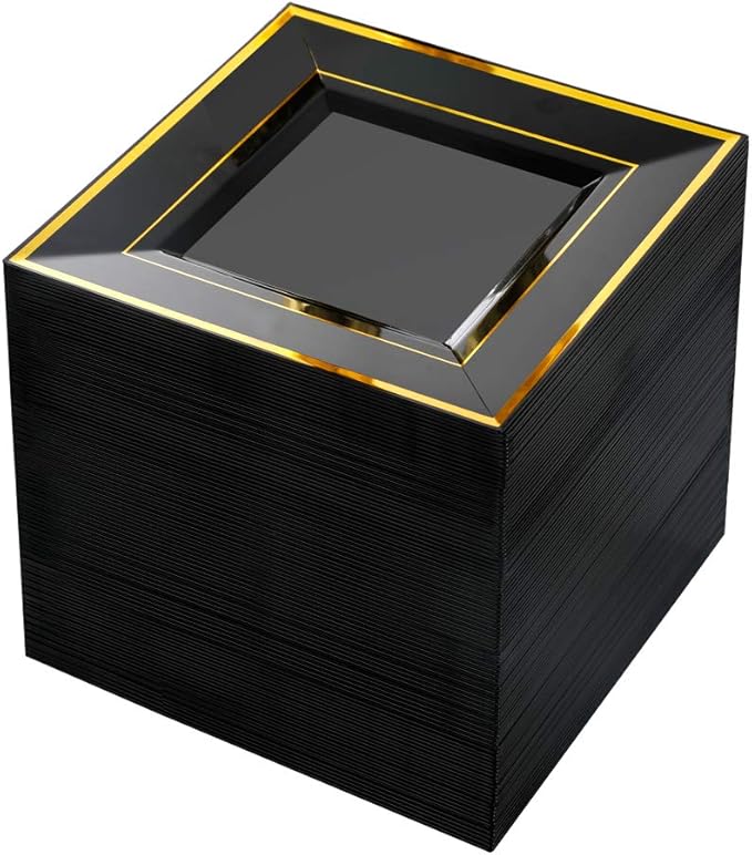 100PCS Gold Square Plastic Plates - 6inch Disposable Dessert/Cake Plates
