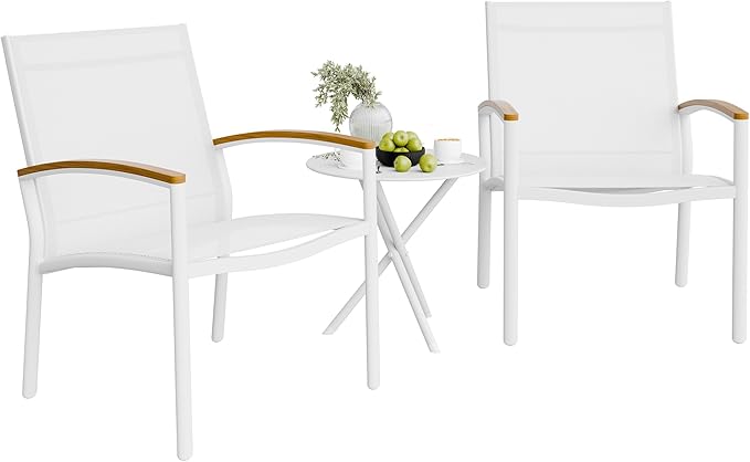 3 Pieces Patio Bistro Sets, Outdoor Textilene Fabric Conversation Bistro Set