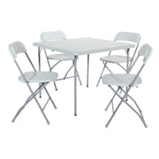 Office Star Resin 5-Piece Folding Square Table and Chair Set, Light Grey
