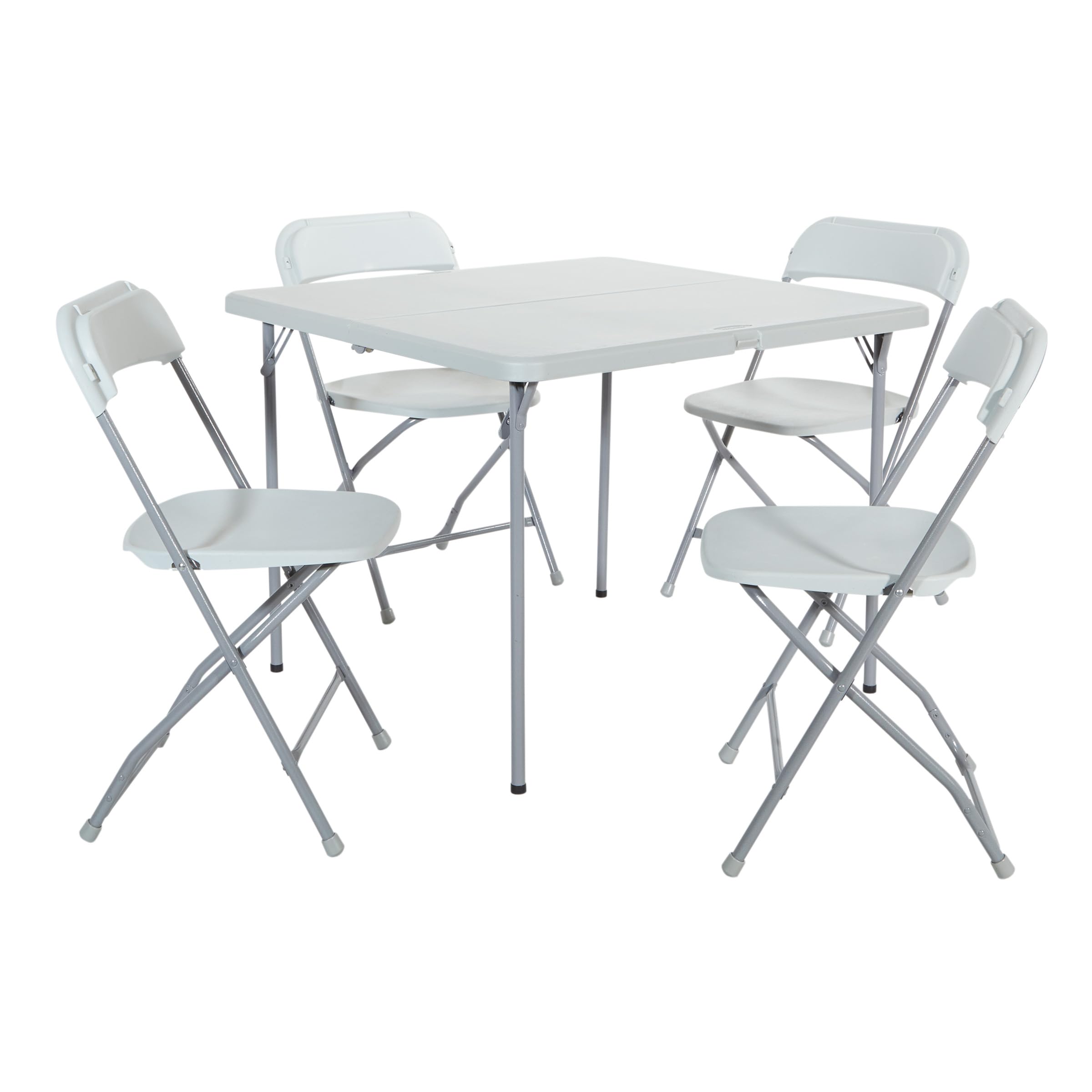 Office Star Resin 5-Piece Folding Square Table and Chair Set, Light Grey