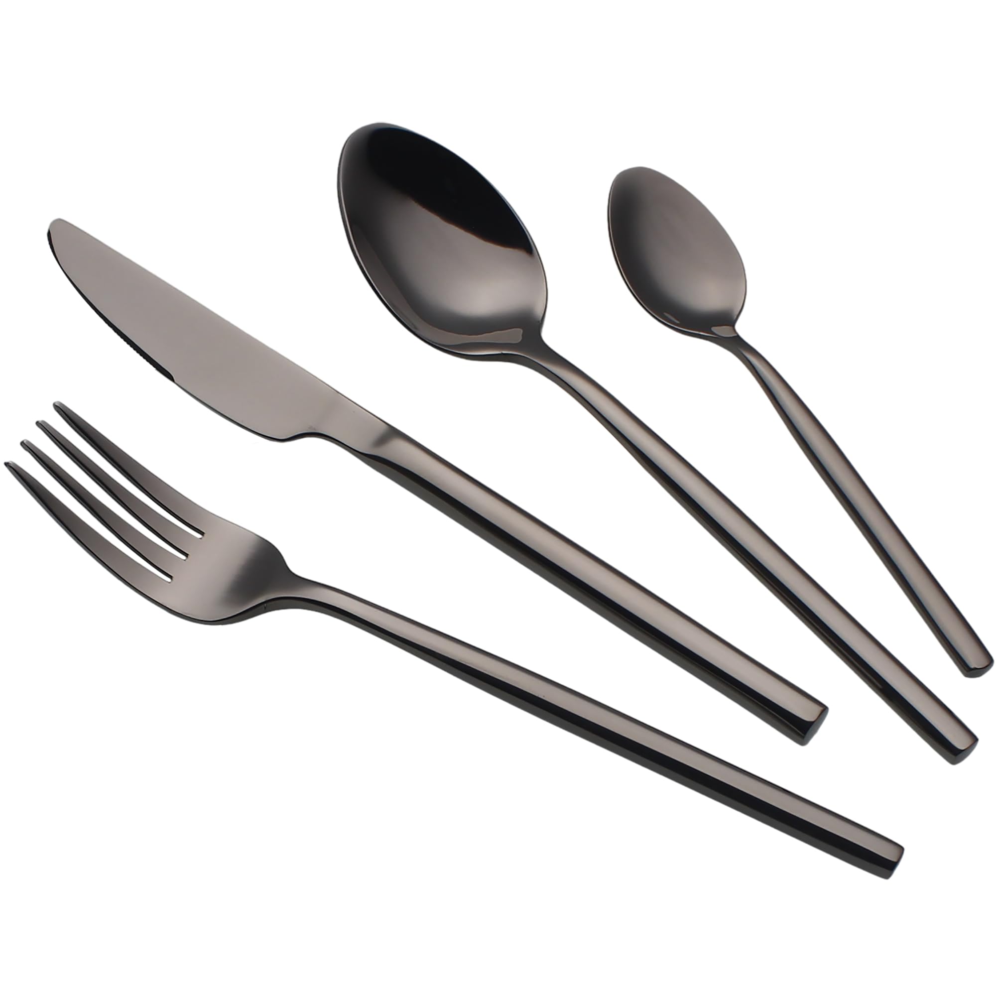 24 Piece Silverware Set For 6 Black Heavy duty 18/10 Stainless Steel Flatware