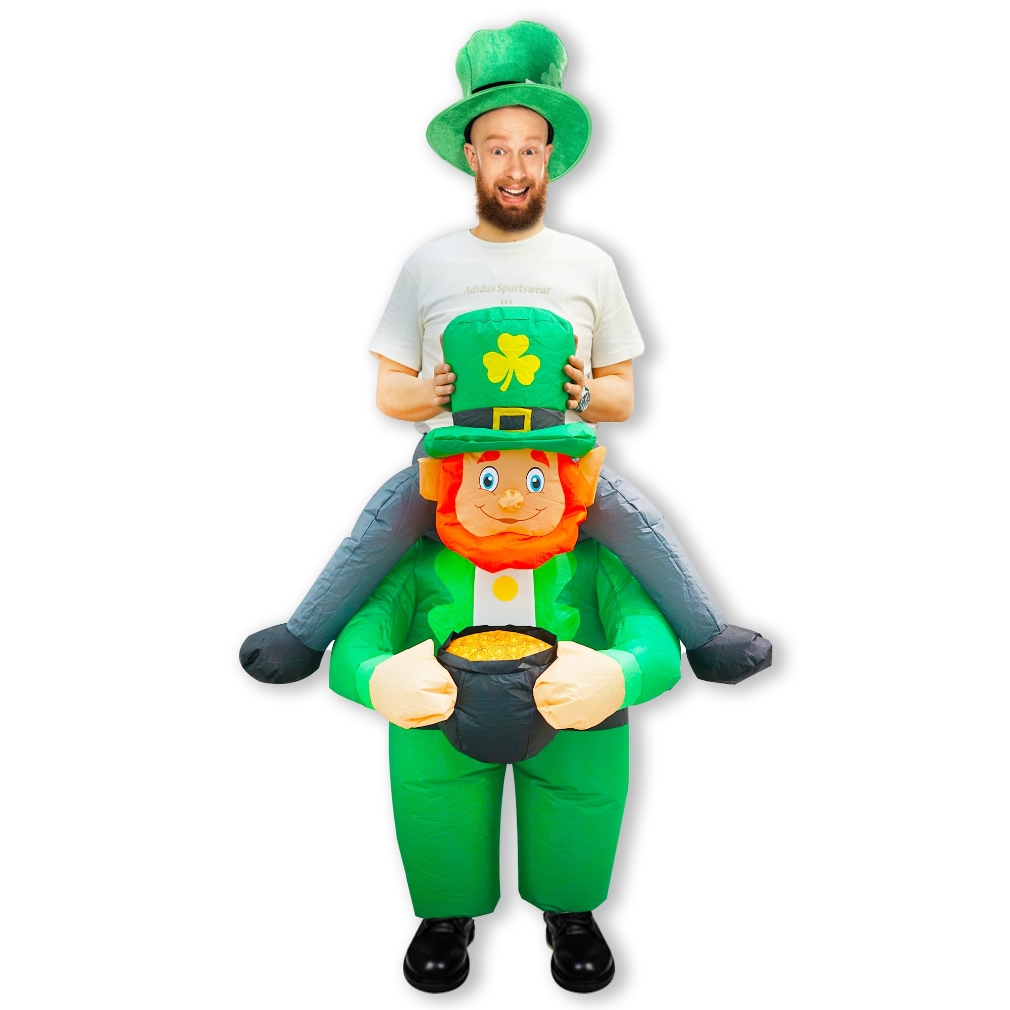 Adult St. Patrick Inflatable Leprechaun Costume with Pot of Gold