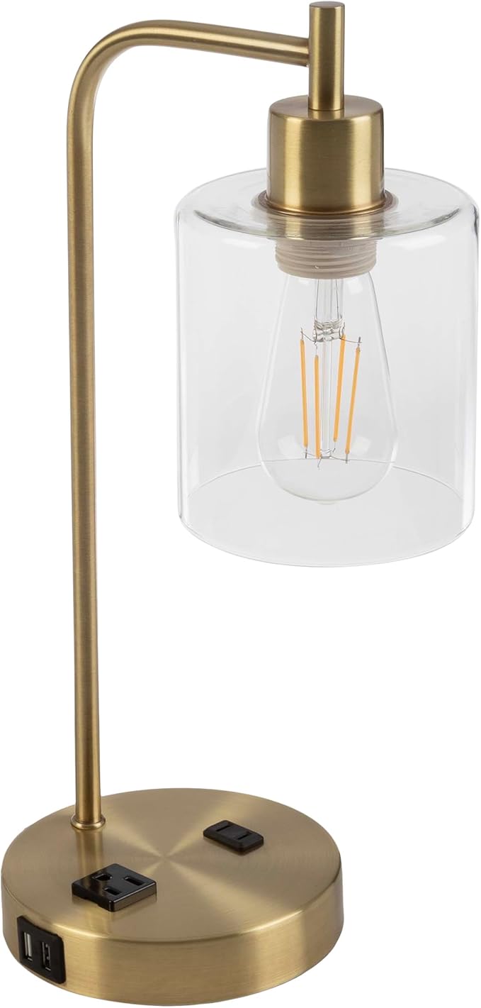 2 Table Lamps - Industrial Lamps with USB Ports, Touch Control, and Edison Bulb