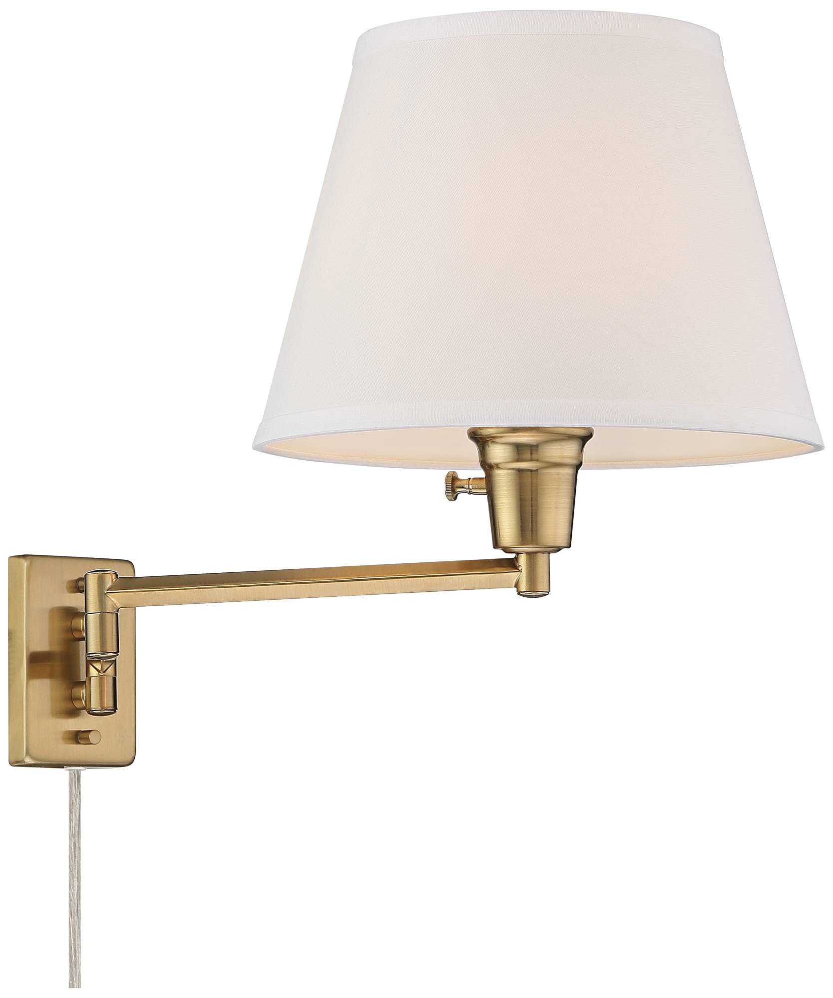 t Modern Swing Arm Wall Lamps Set of 2 Warm Gold Plug-in Light Fixture White Linen