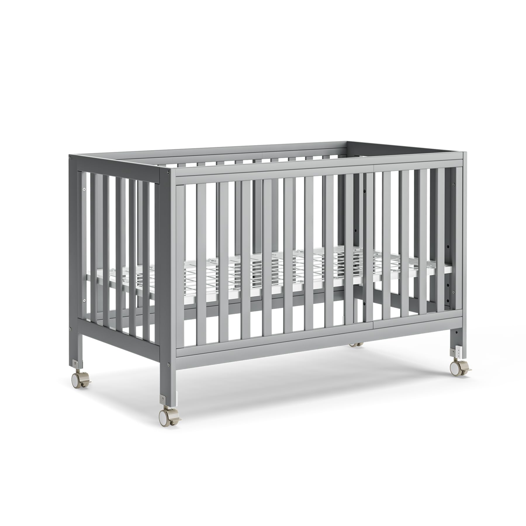 EvoNest Baby Crib, 11 in 1 Convertible Mini Crib with Wheels, 100% New Zealand Pinewood