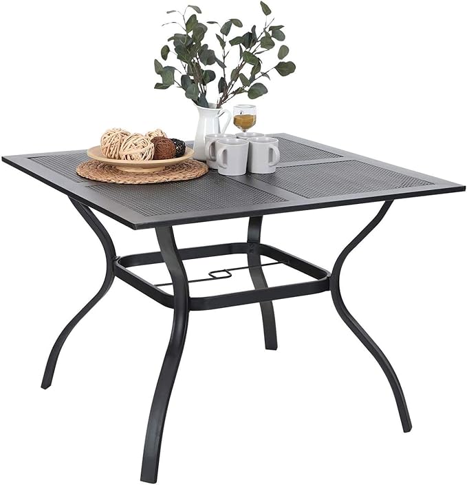 Black Expandable Patio Dining Tables Metal Outdoor Table for 6-8 Person