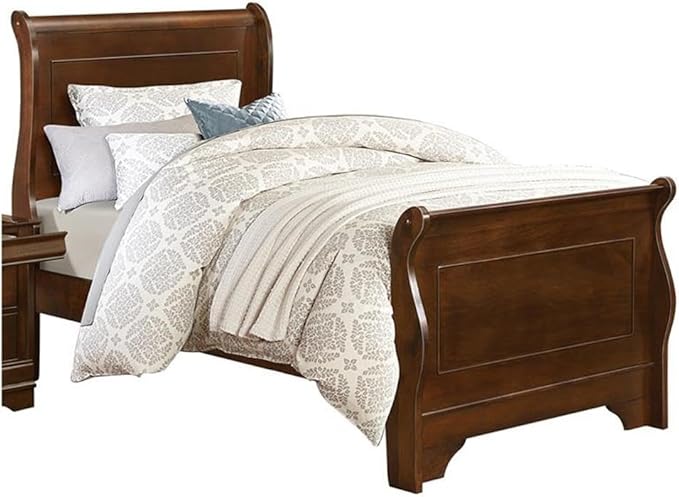 Traditional Engineered Wood Queen Sleigh Bed in Brown Cherry,Bed Frames