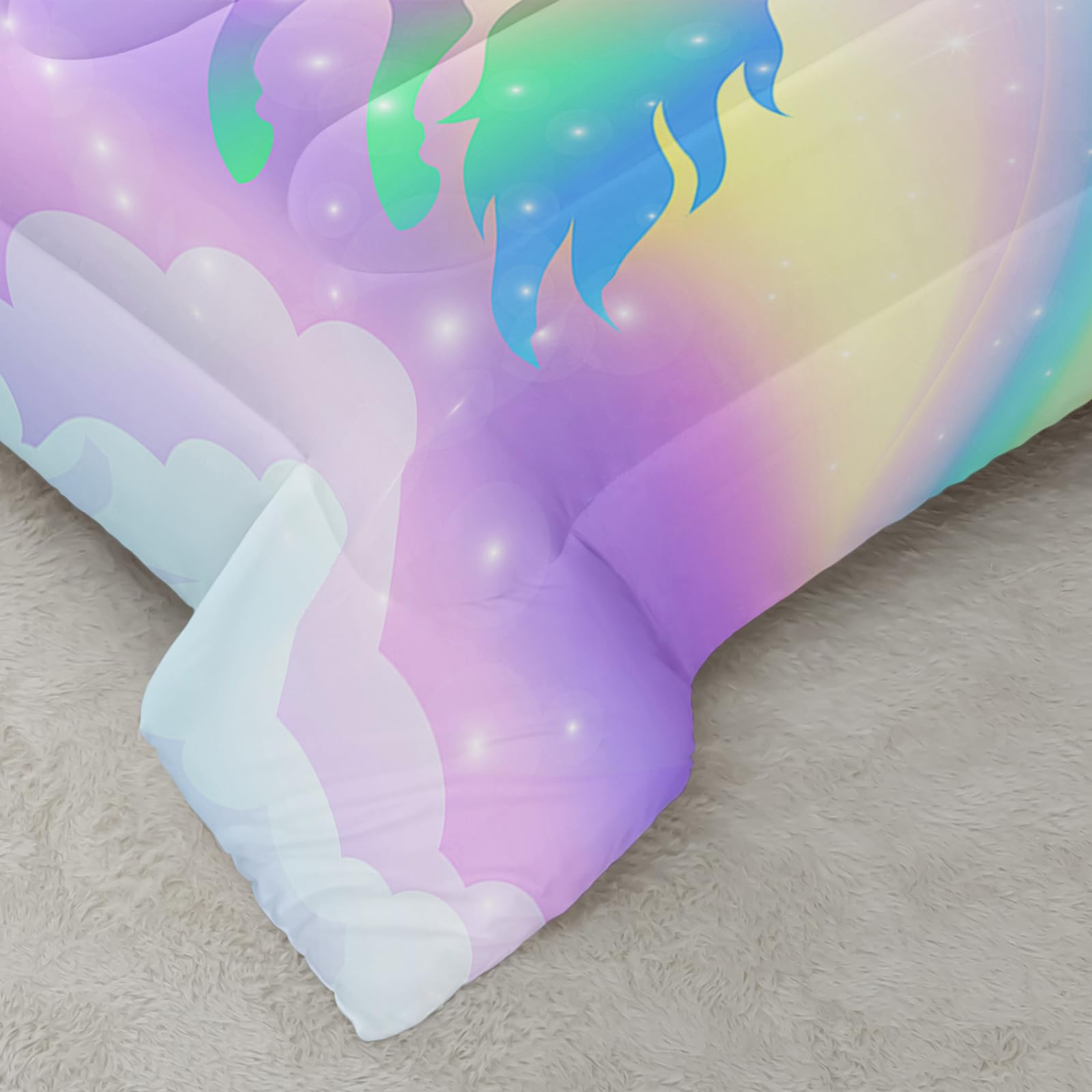 Rainbow Unicorn Comforter Set Full Size,Colorful 3 Piece Bedding Set