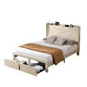 Queen Bed Frame with 2 Storage Drawers, Upholstered Queen Size Bed Frame
