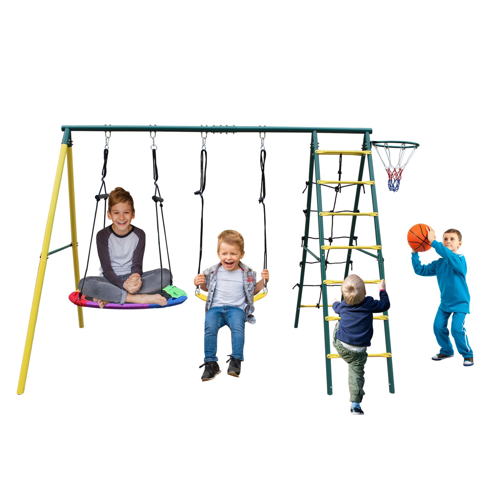 5 in 1 Swing Set and Climbing Ladder for Kids Backyard Outdoor A-Frame Heavy-Duty