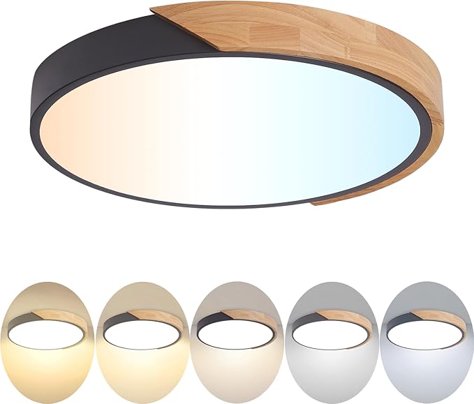 LED Flush Mount Ceiling Light Fixture Wood,16 inch Kitchen Light Fixtures Ceiling