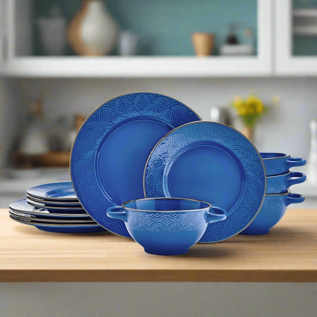 Kori 12 Piece Dinnerware Set, Service for 4, Blue