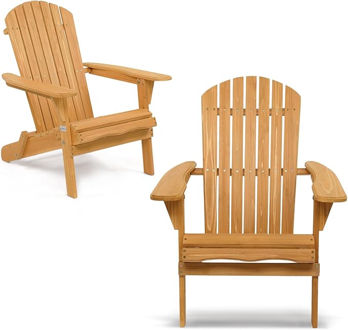 Folding Adirondack Chairs Wood Lawn Chair Wooden Lounger 350 LBs Support