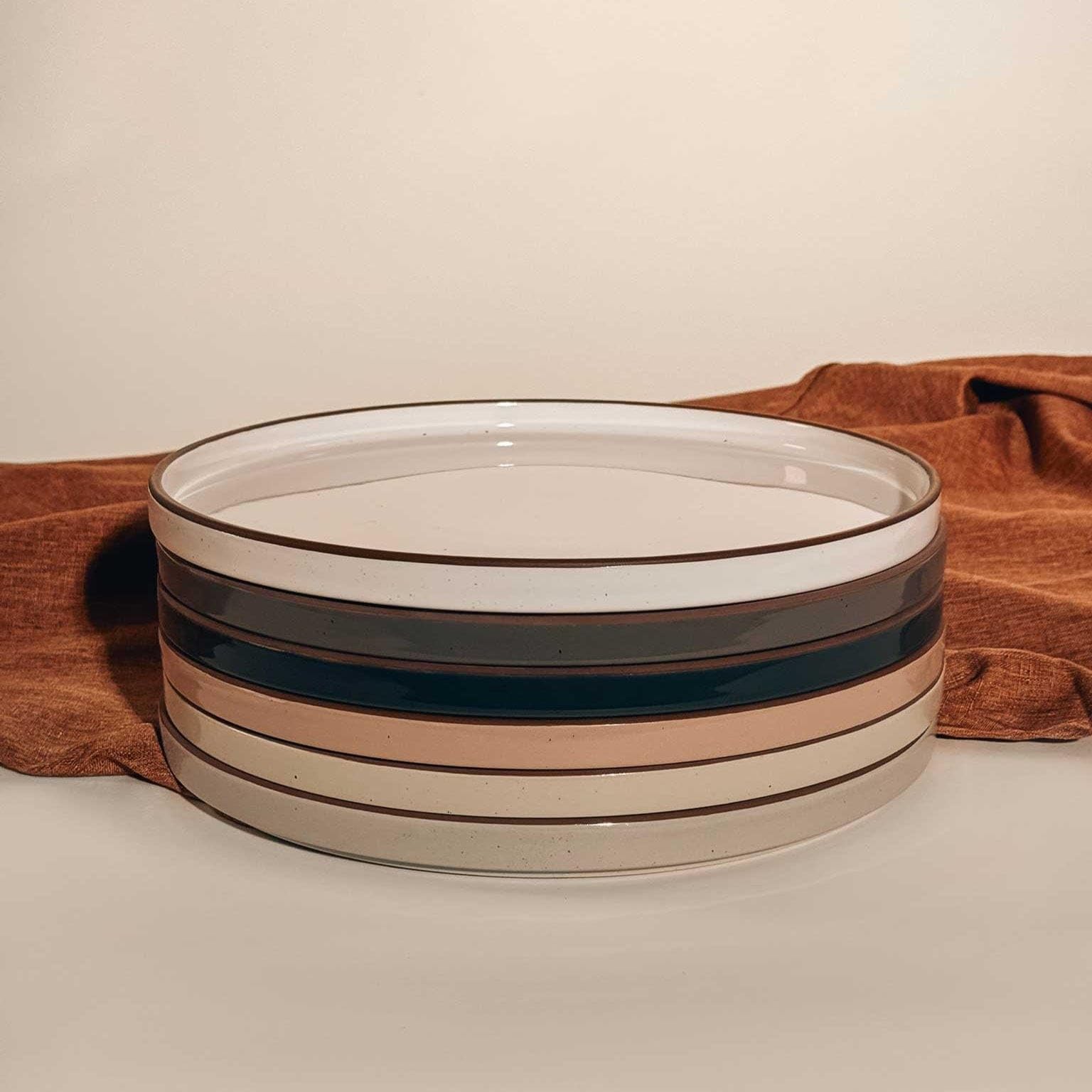 Ceramic Flat Dinner Plates Set of 6, 10.5 in High Edge Dish Set - Microwave