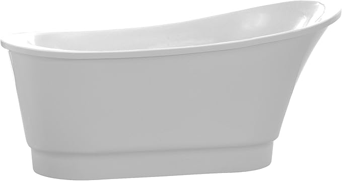 Freestanding Oval Tub, 67" Modern Glossy White Acrylic + Fiberglass Stand Alone Soaker
