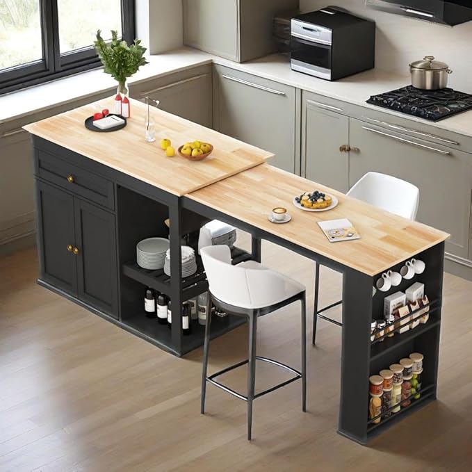 81.5" Kitchen Island with Extendable Dining Table