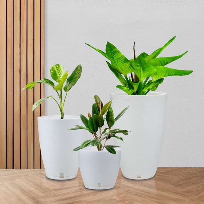 Plastic Plant Pot, Black, Set of 3 (11+17+25 inch) with Drainage Hole and Saucer
