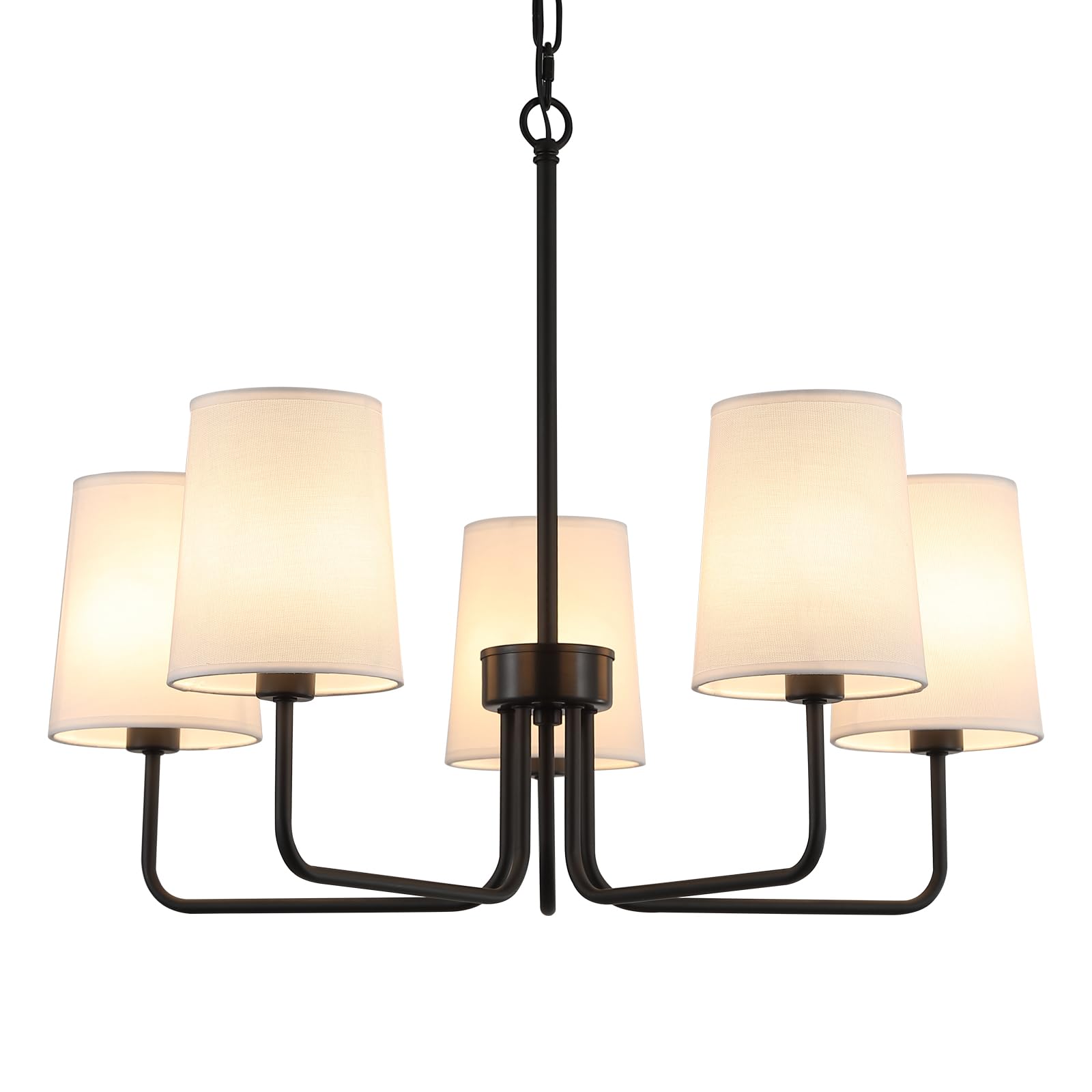 AMZASA Farmhouse Chandelier, Matte Black with White Fabric Shade, Farmhouse Linear Island Lighting Fixture for Kitchen, Dining Room (5-Light Matte Black with Fabric Shades)