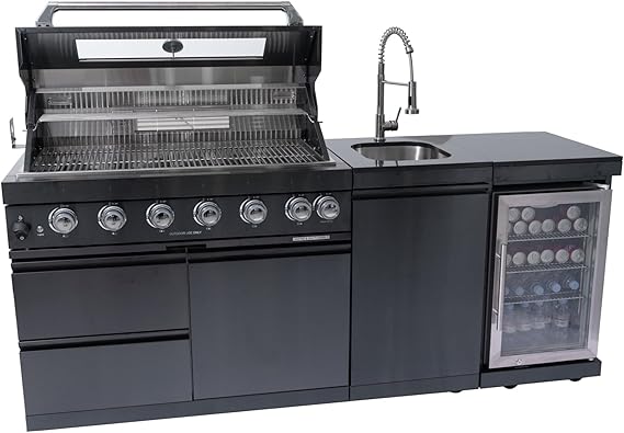 4 Burner Outdoor Kitchen Island with Grill and Side Burner, Deluxe Stainless Steel
