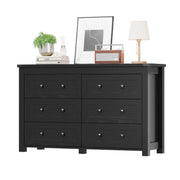 Black Dresser for Bedroom, 6 Drawer Wood Chest of Drawers