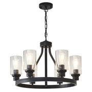 Farmhouse Chandelier 6-Light Black Dining Room Light Fixture with Glass Shade Ceiling