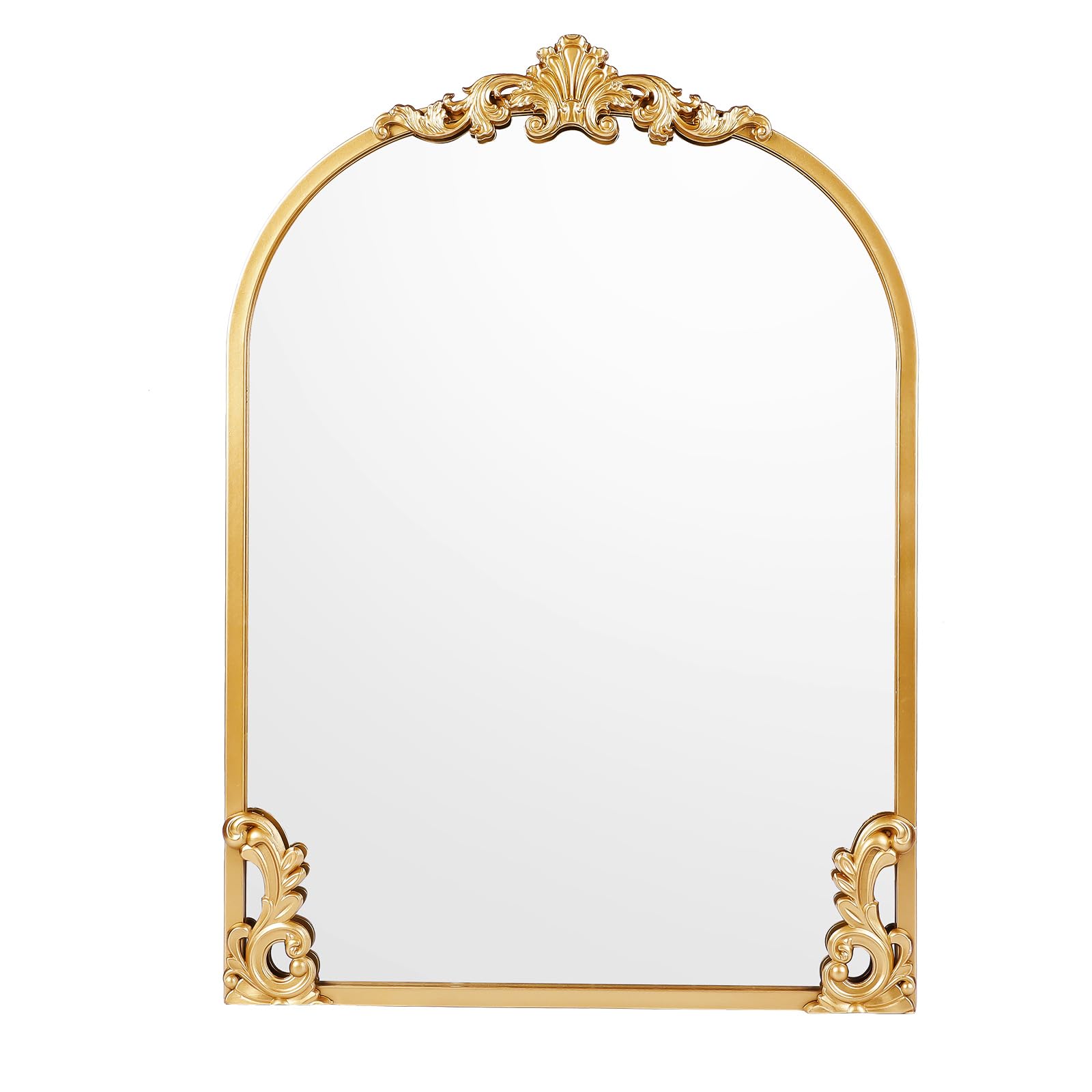 Gold Arched Mirror 20 x 27 Inch, Ornate Baroque Style Brass Vintage Mirrors for Wall