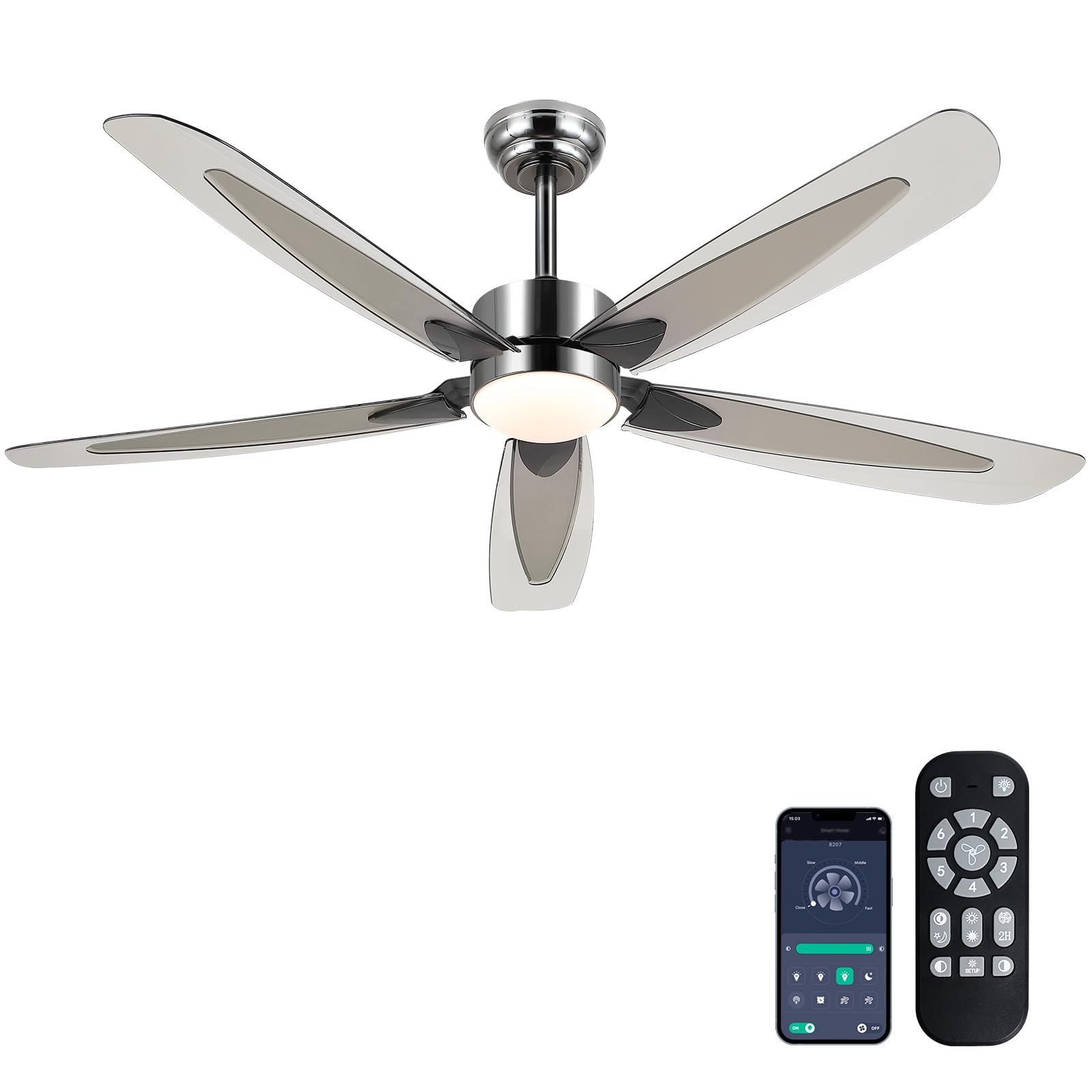 Ceiling Fans with Lights and Remote/APP, Outdoor Ceiling Fan with 5 ABS Blades
