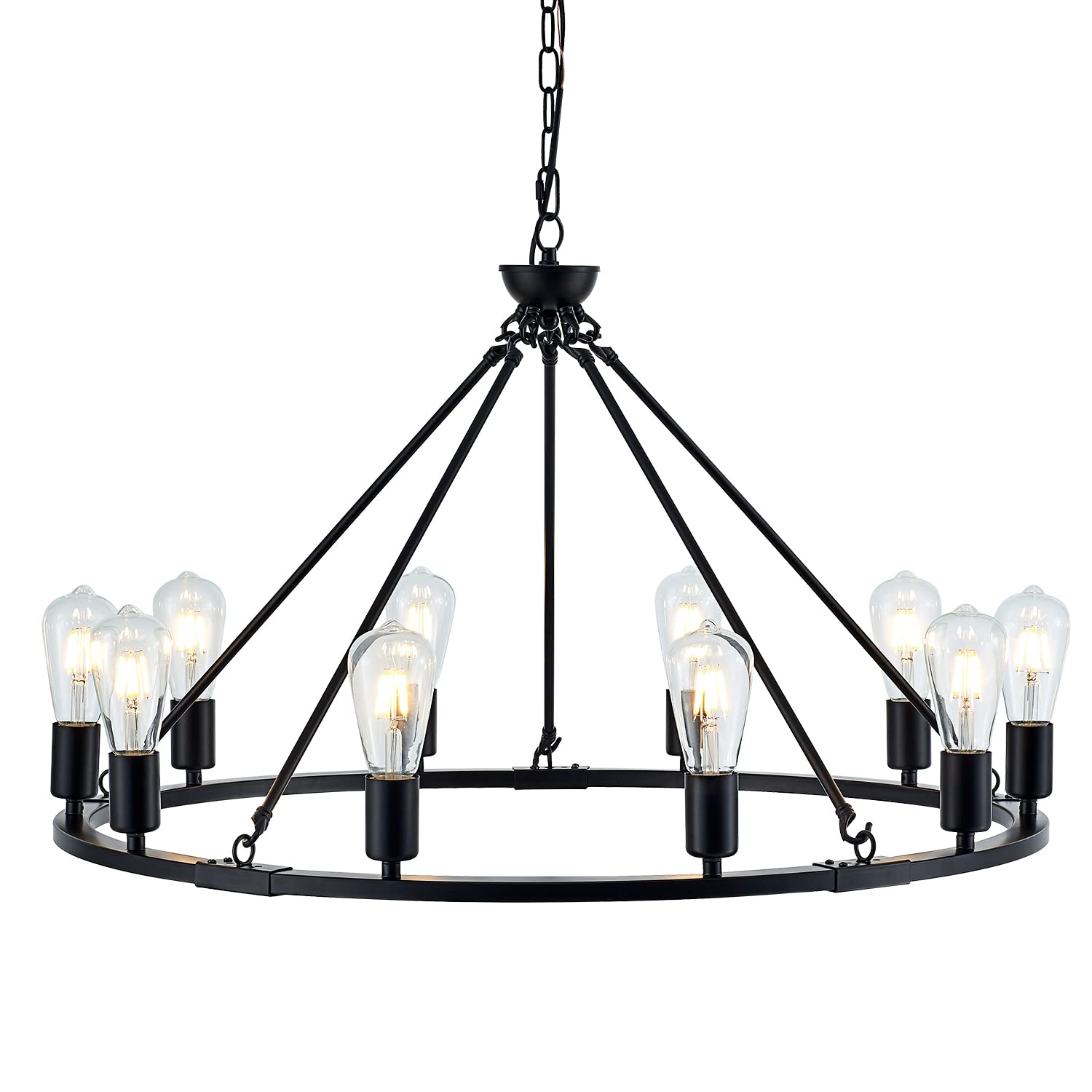 Black Farmhouse Wagon Wheel Chandelier 10-Light 31.5'' Vintage Industrial