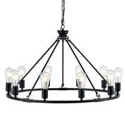 Black Farmhouse Wagon Wheel Chandelier 10-Light 31.5'' Vintage Industrial