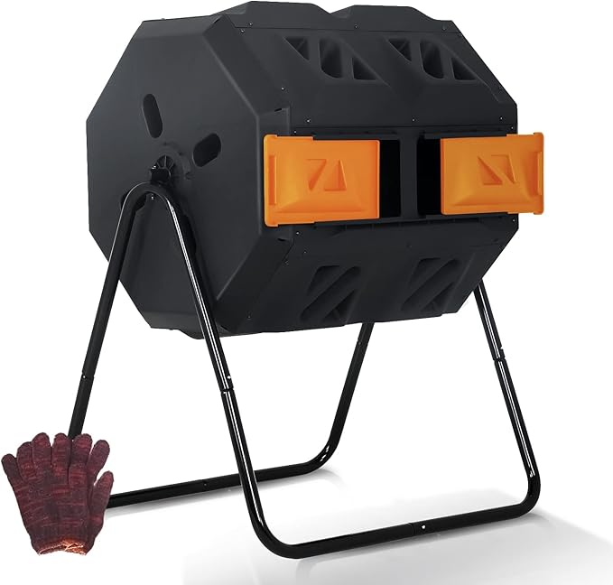 Compost Bin Outdoor Tumbler Compost Dual Chamber 43 Gallon Capacity BPA Free