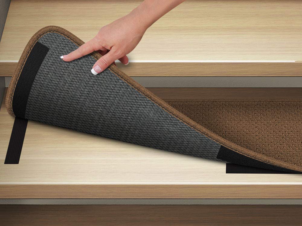 Set of 12 Attachable Indoor Carpet Stair Treads - Toffee Brown - 9 Inches X 36 Inches