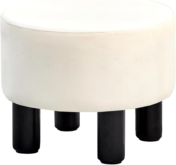 Linen Ottoman Round Footrest Stool,Ottomans and Poufs