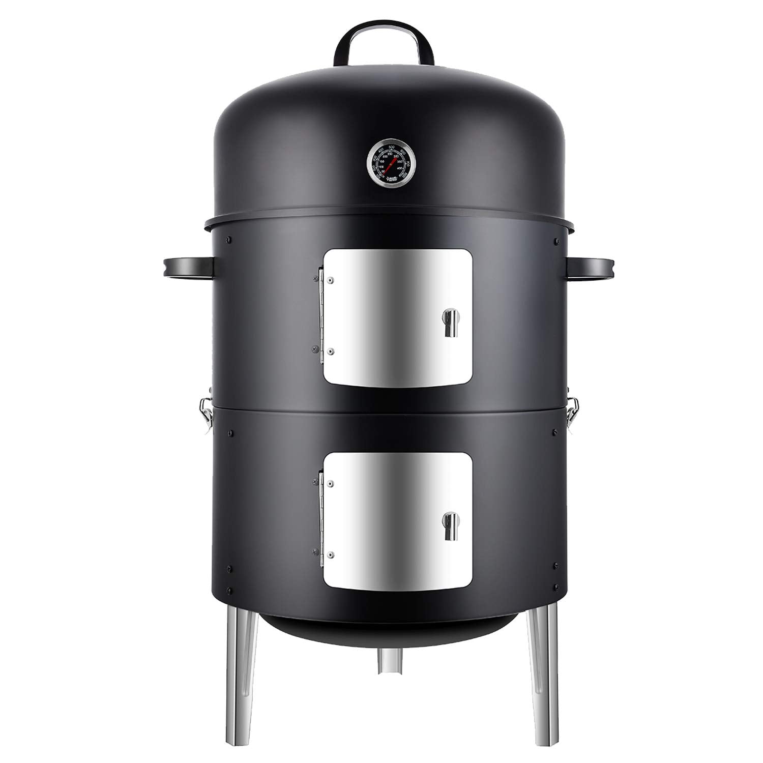 Vertical 17 Inch Steel Charcoal Smoker, Heavy Duty Round BBQ Grill for Outdoor